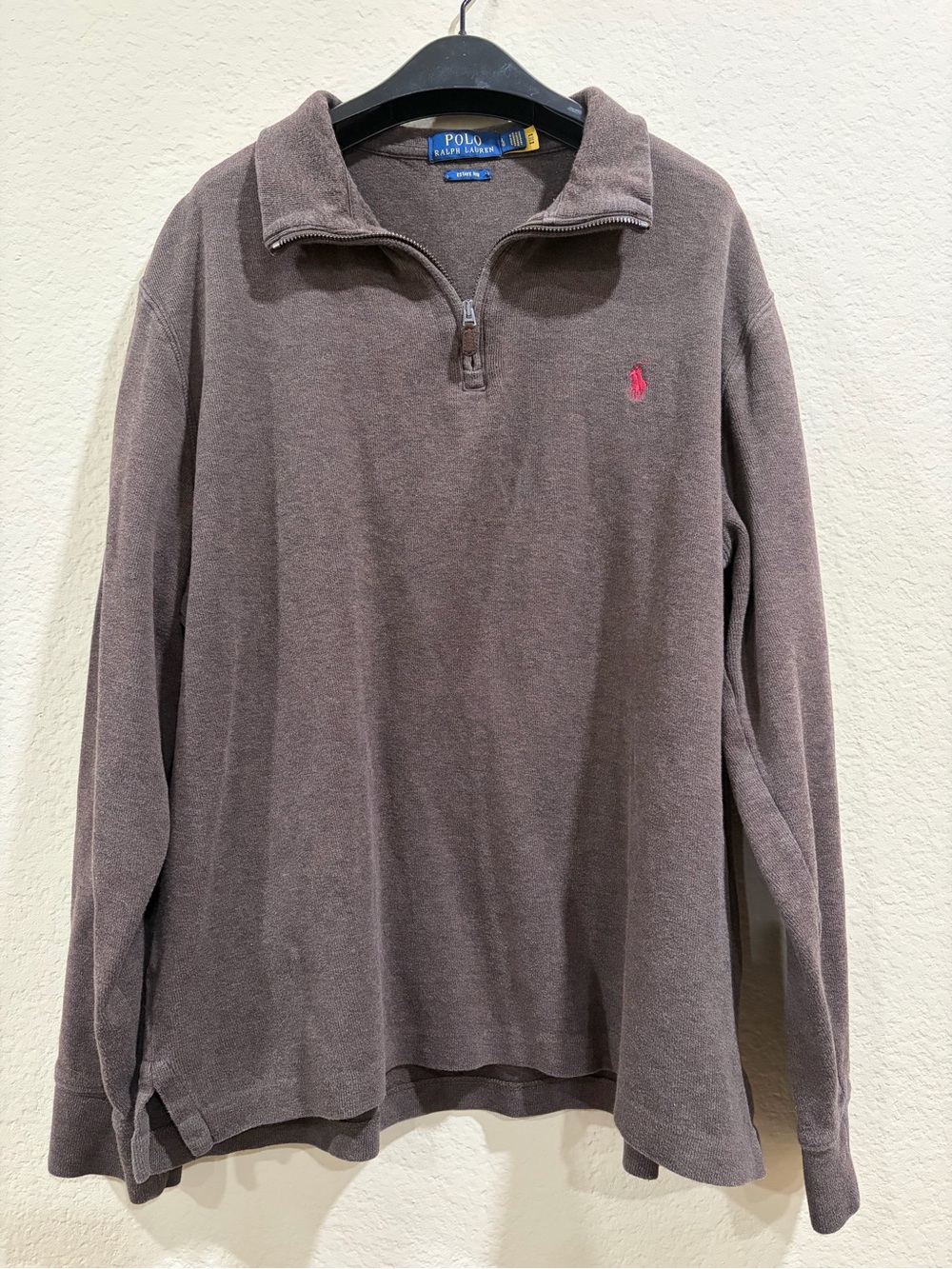 Ralph Lauren Brown Half-Zip Sweater with Pink Pony